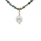 Collier doré perle de culture et perles multicolores 50 cm