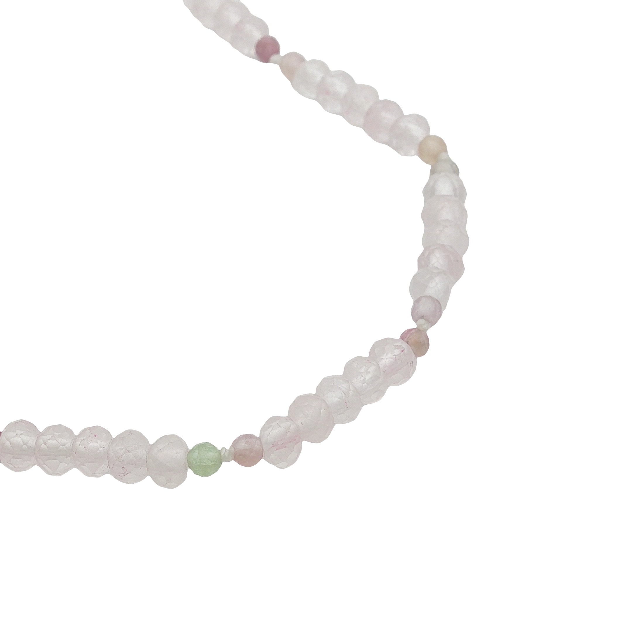 Collier doré mix quartz rose et tourmaline 42 cm