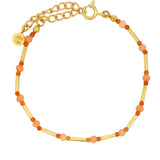 Bracelet doré Pierre de Lune orange et Cornaline avec tubes