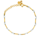 Bracelet doré tubes duo pierre de lune et labradorite