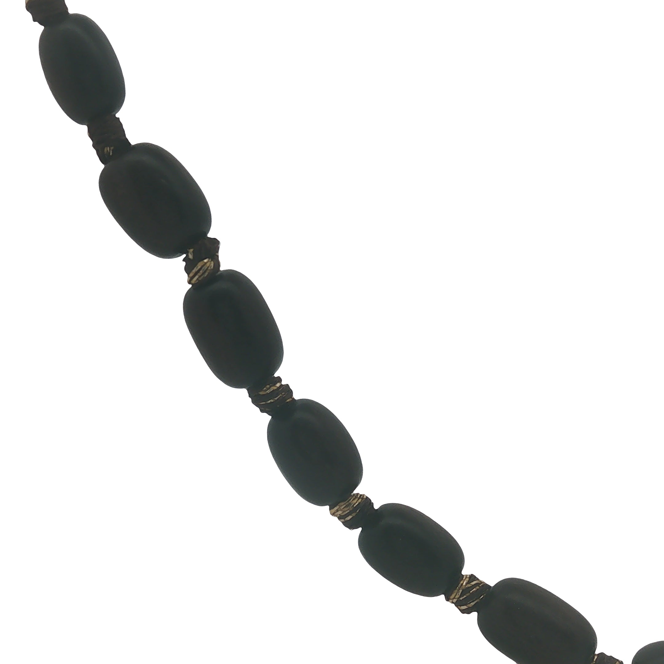 Collier doré perles ovales en bois foncé et noeuds marrons 64 cm
