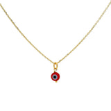 Collier doré petit oeil plat rouge 42 cm