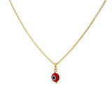 Collier doré petit oeil plat rouge 42 cm