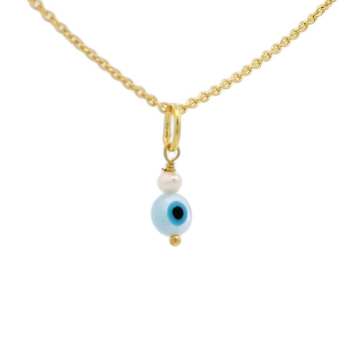 Collier doré petit oeil en nacre et perle de culture 42 cm