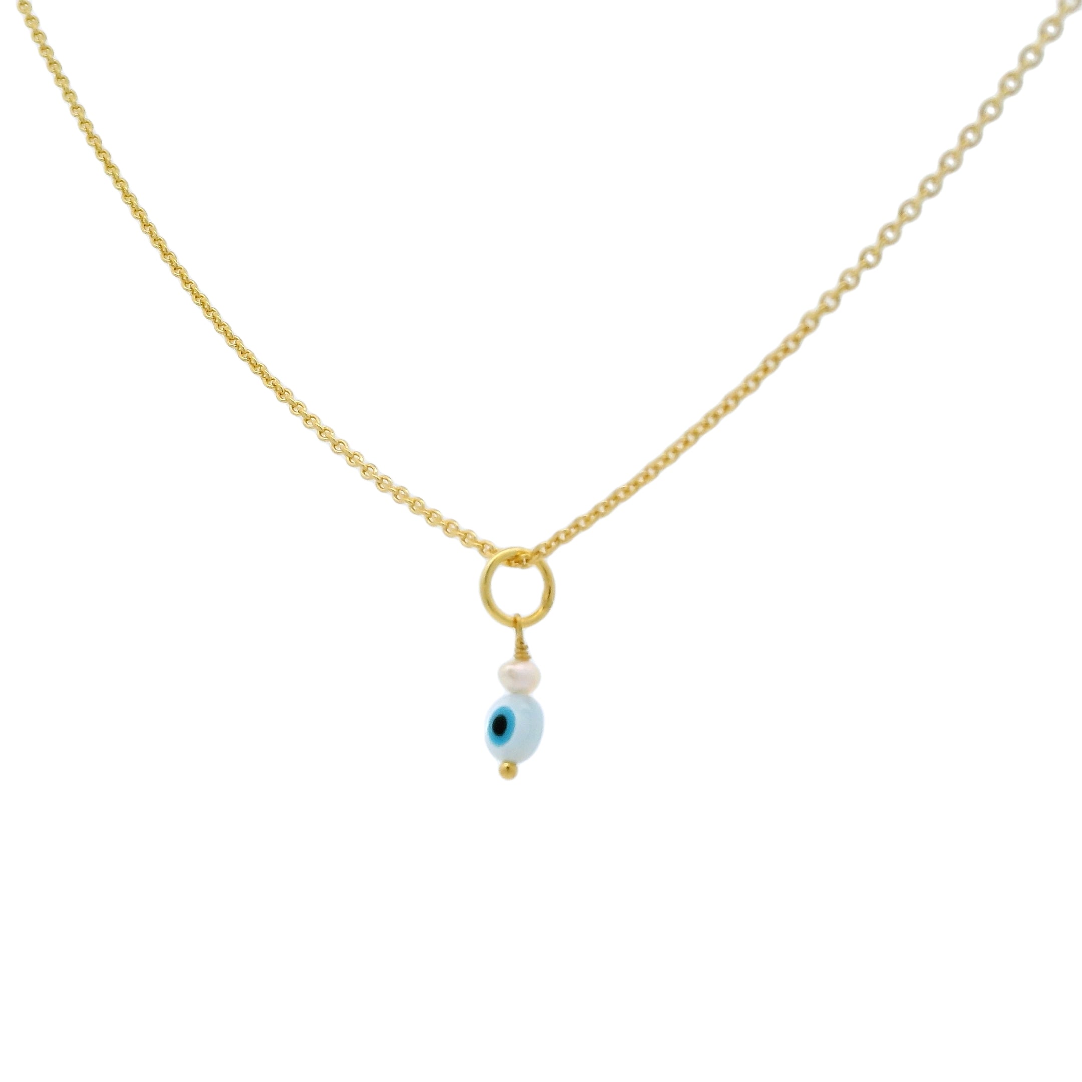 Collier doré petit oeil en nacre et perle de culture 42 cm