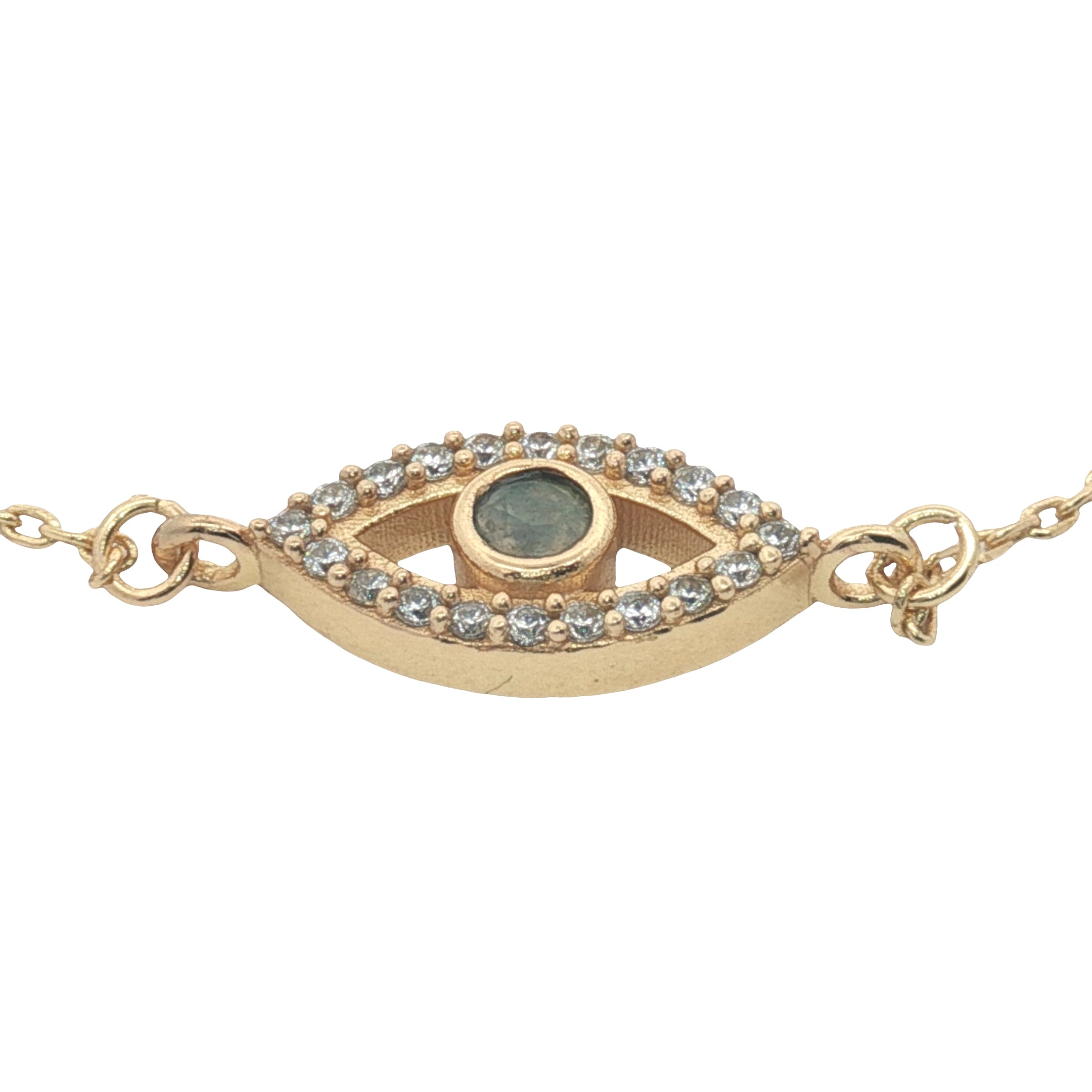 Bracelet doré oeil ajouré labradorite et zircons