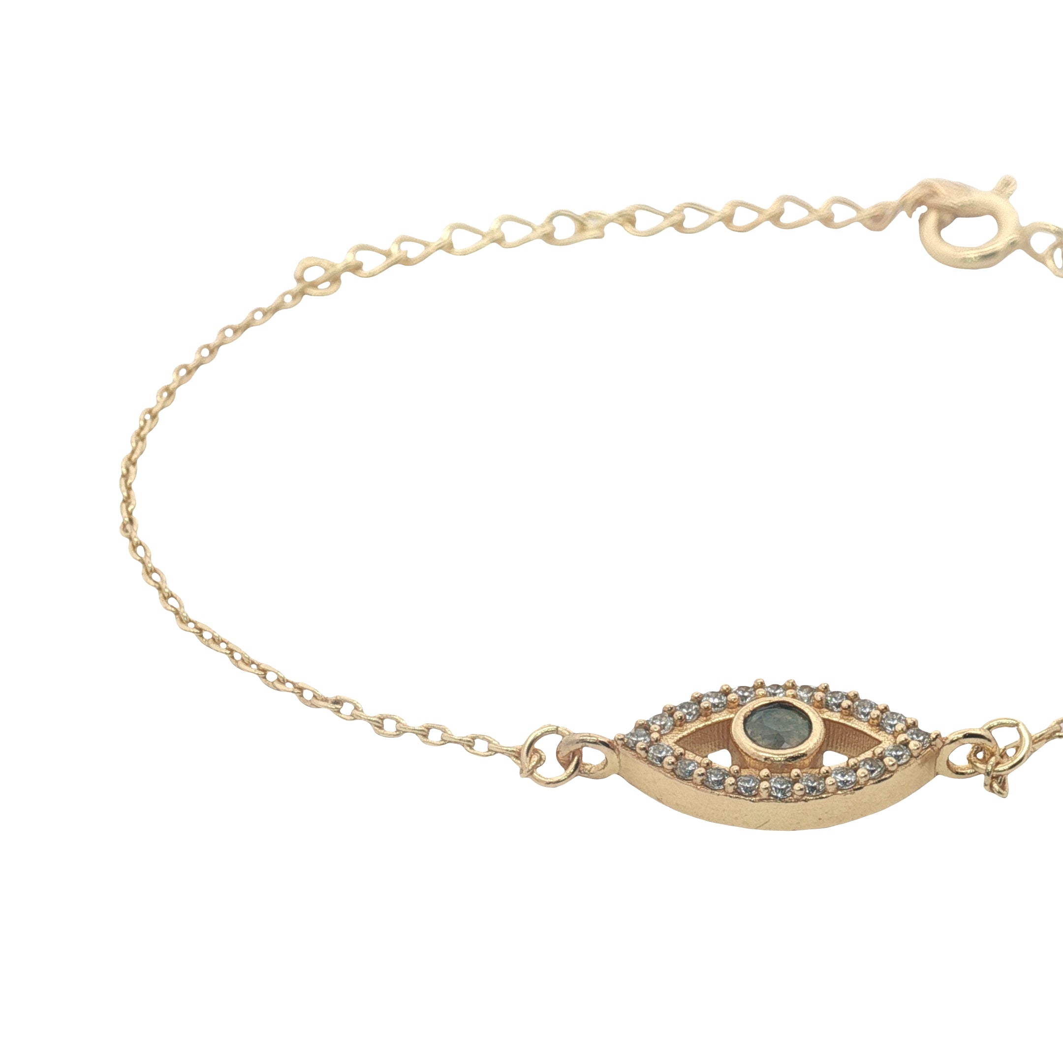 Bracelet doré oeil ajouré labradorite et zircons