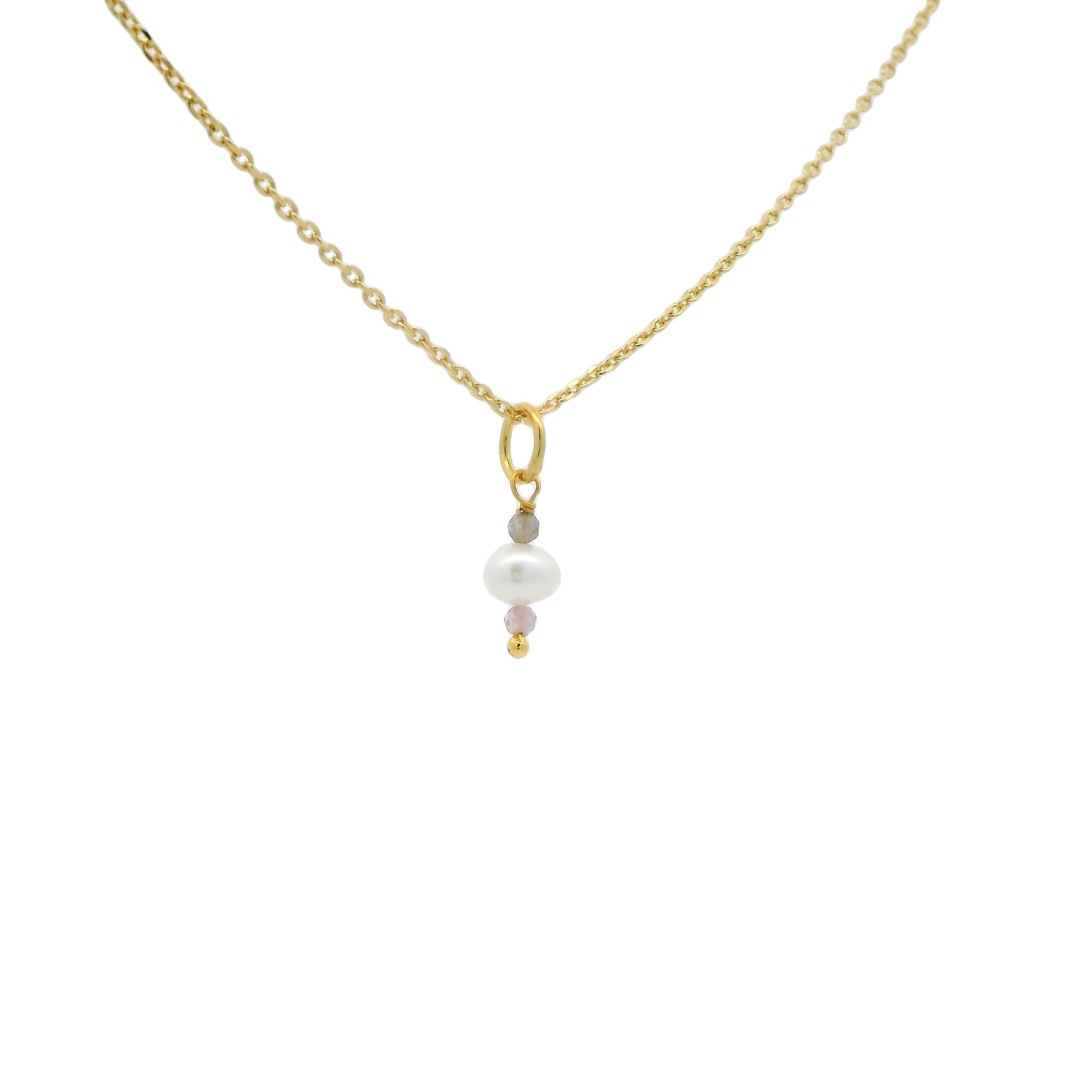 Collier doré perle de culture et tourmaline 42 cm