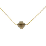 Collier doré grand trèfle en Quartz Fumé 40 cm