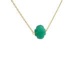 Collier doré grand trèfle en pierre Onyx verte facettée 40 cm
