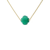 Collier doré grand trèfle en pierre Onyx verte facettée 40 cm