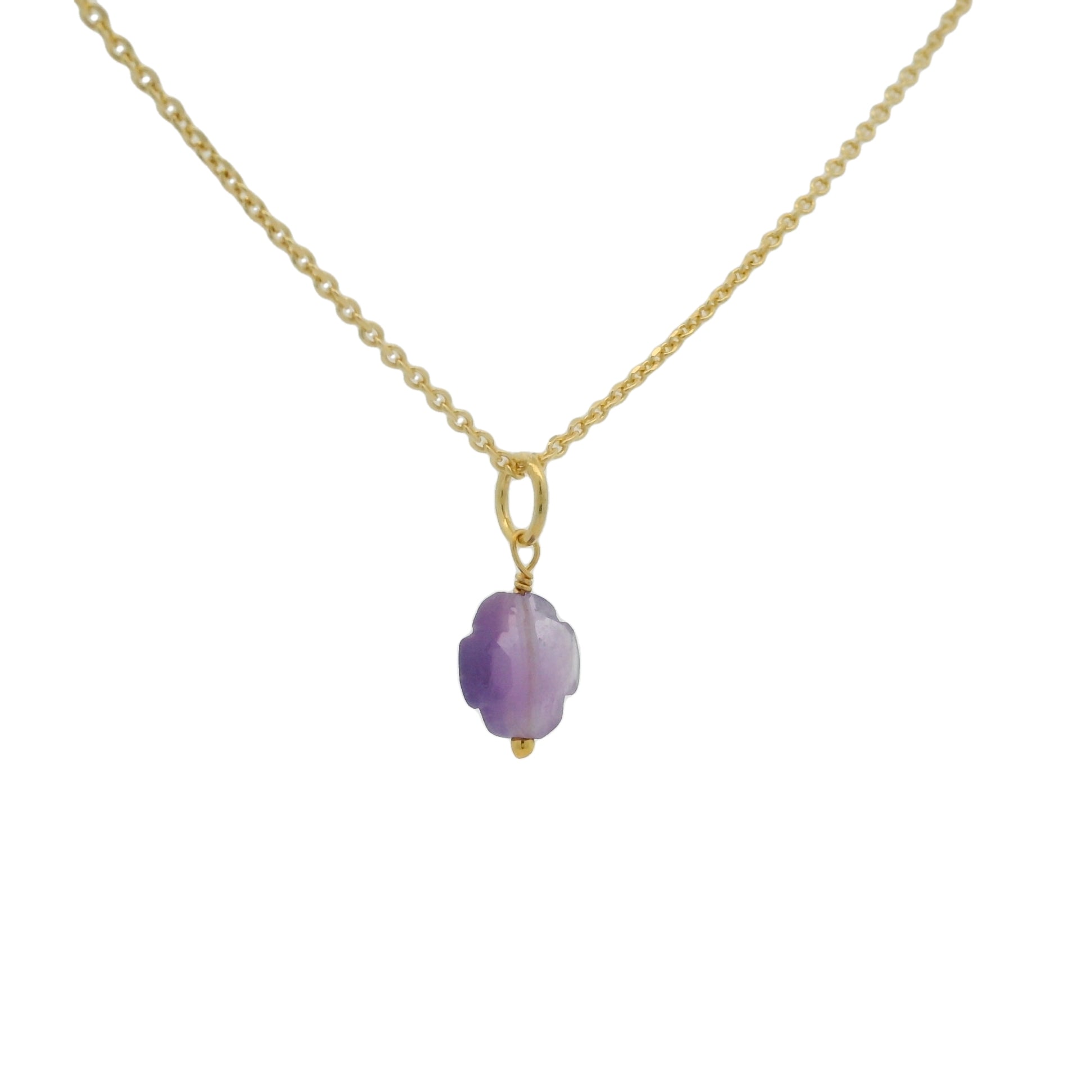 Collier doré petit trèfle améthyste 42 cm