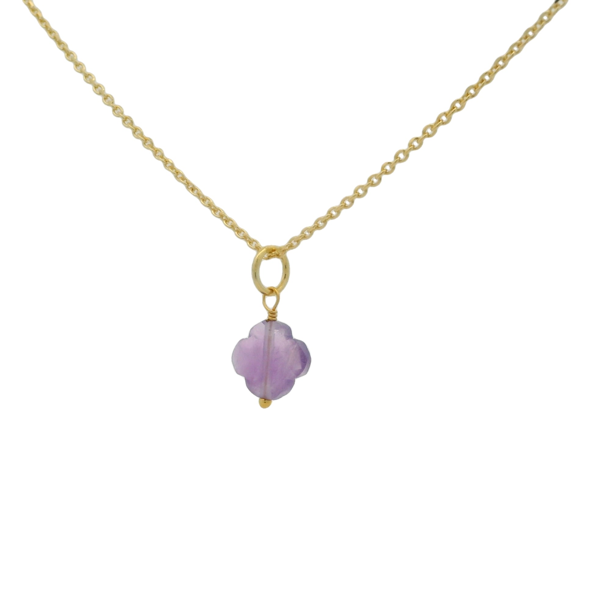 Collier doré petit trèfle améthyste 42 cm