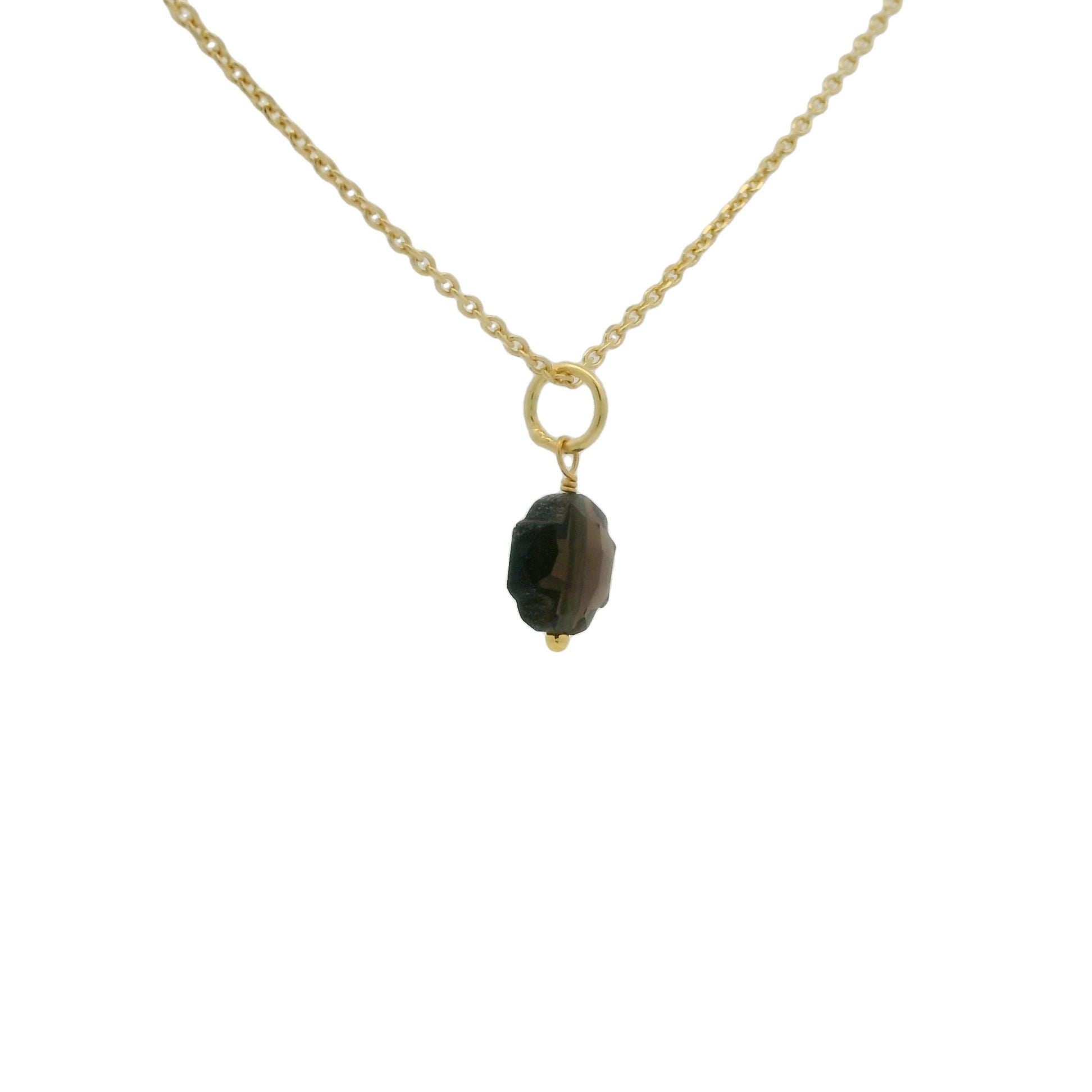Collier doré petit trèfle quartz fumé 42 cm