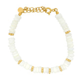 Bracelet doré Opale blanche taillée en disques Heishi