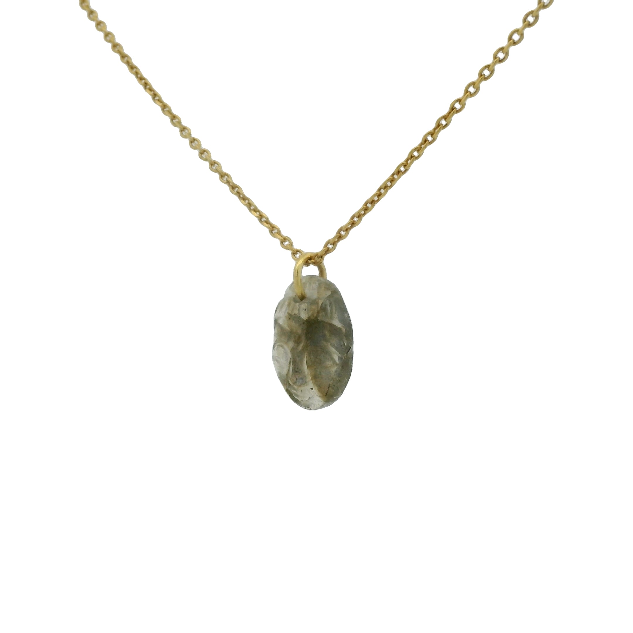 Collier doré tête bouddha taillée dans labradorite 42 cm