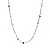 Collier doré en tourmaline, prehnite et pierre de lune 46 cm