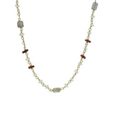 Collier doré mix de grenat, pierre de lune et labradorite 46 cm