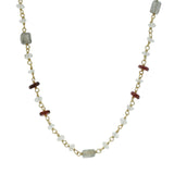 Collier doré mix de grenat, pierre de lune et labradorite 46 cm