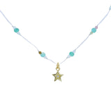 Collier doré fil blanc onyx verte étoile avec zircon 42 cm