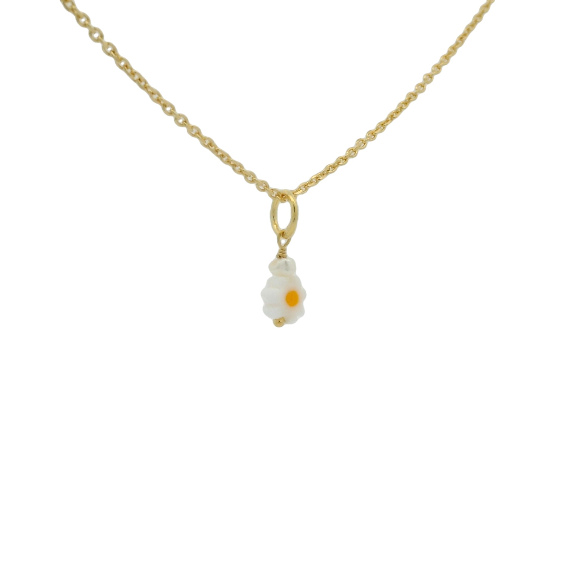 Collier doré marguerite et perle de culture 42 cm