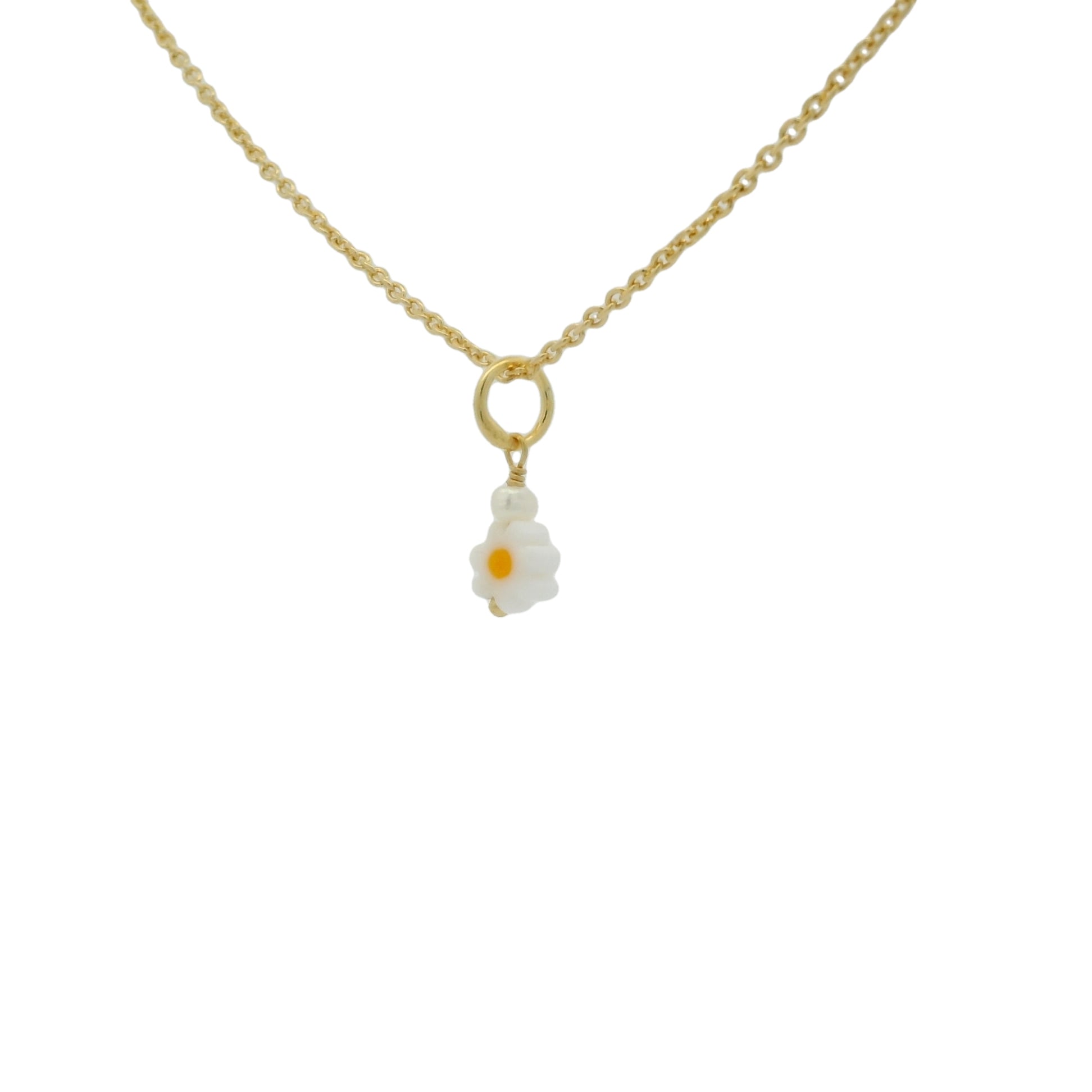 Collier doré marguerite et perle de culture 42 cm