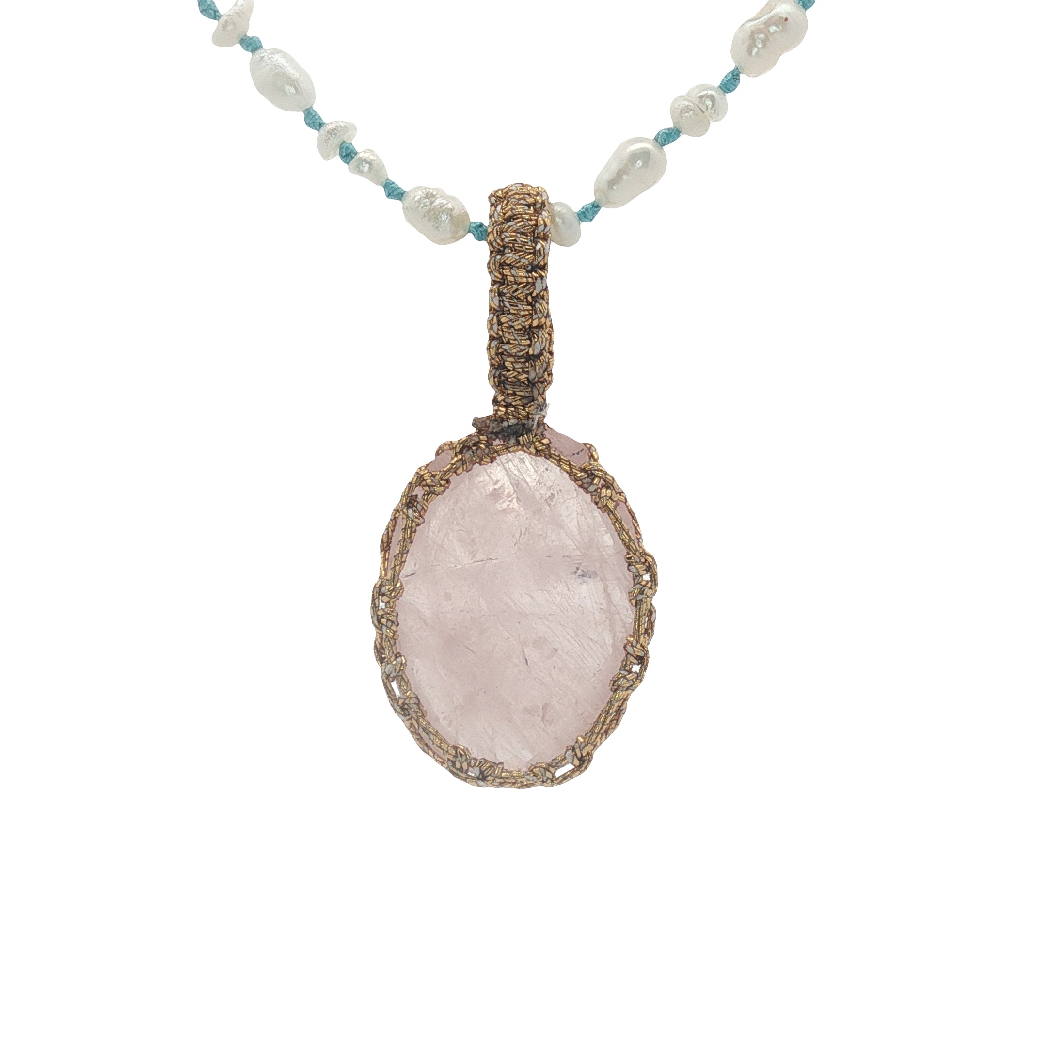 Collier doré perles de culture Johri bazaar en quartz rose et fil doré 60 cm