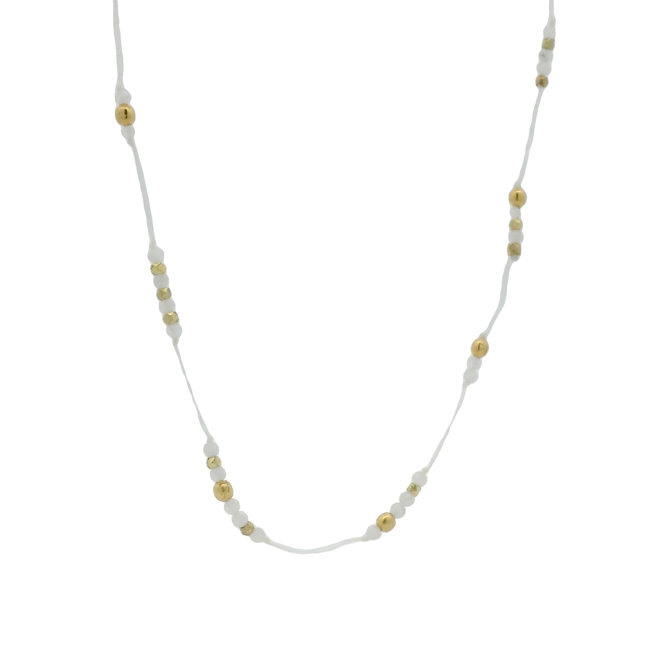 Collier doré fil blanc pierre de lune et perles dorées 42 cm