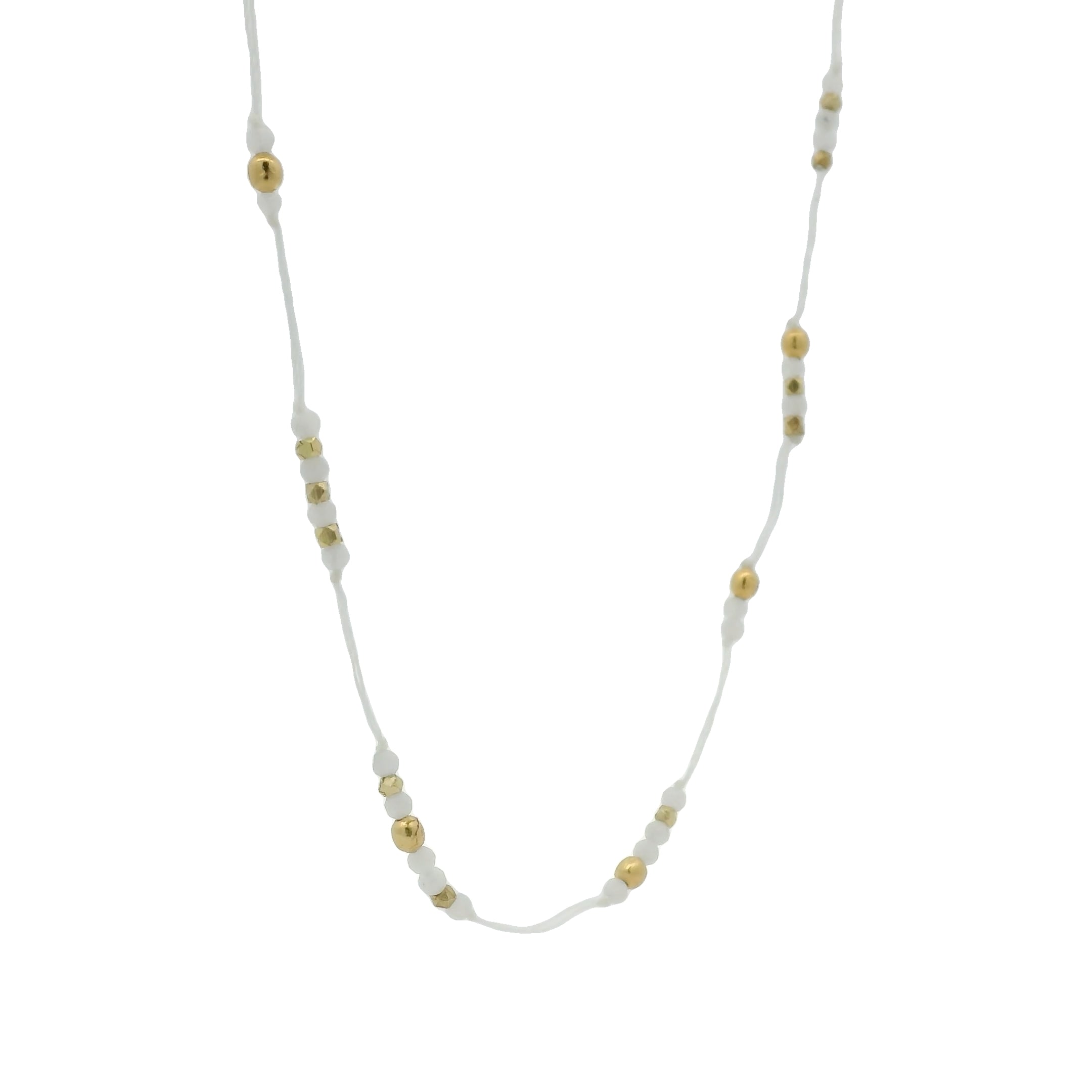 Collier doré fil blanc pierre de lune et perles dorées 42 cm