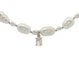 Collier doré petites et grandes perles de culture zircon ovale 42 cm