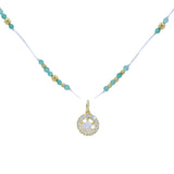 Collier doré fil blanc onyx verte médaillon étoile avec zircons 42 cm