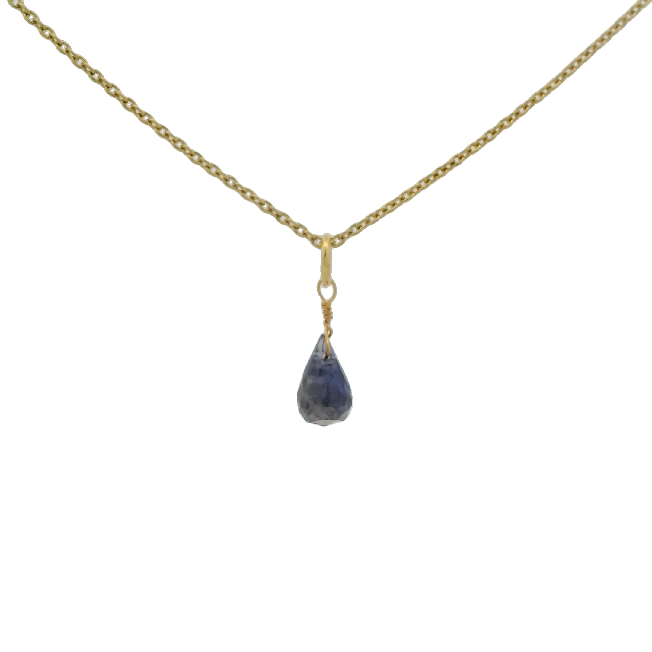 Collier doré iolite en goutte facettée 42 cm