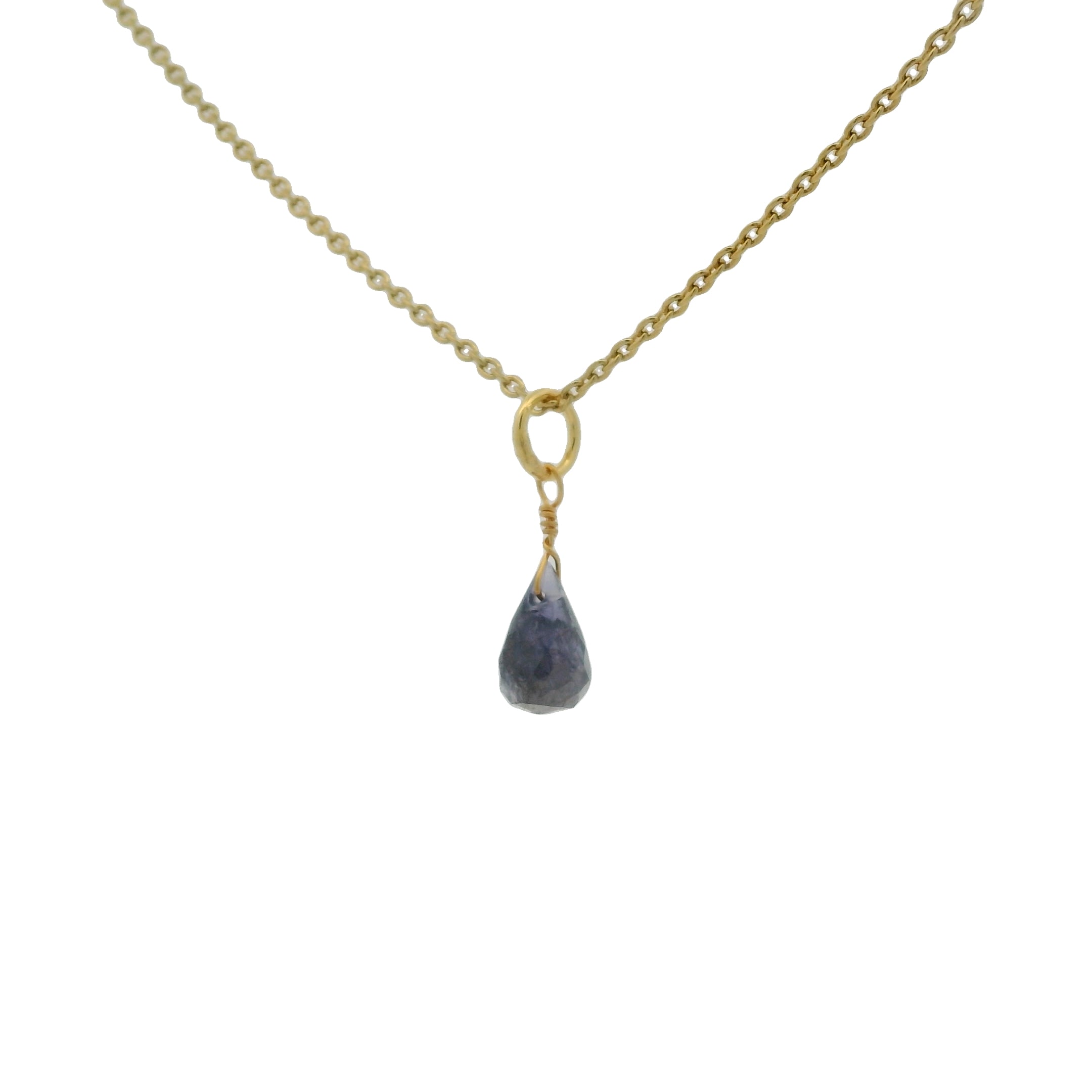Collier doré iolite en goutte facettée 42 cm