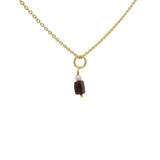 Gold necklace with small square natural stone and pearl