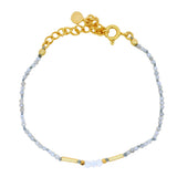 Bracelet doré labradorite, pierre de lune et tubes dorés