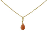 Collier doré pierre du soleil en goutte facettée 42 cm