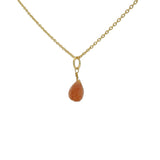 Collier doré pierre du soleil en goutte facettée 42 cm