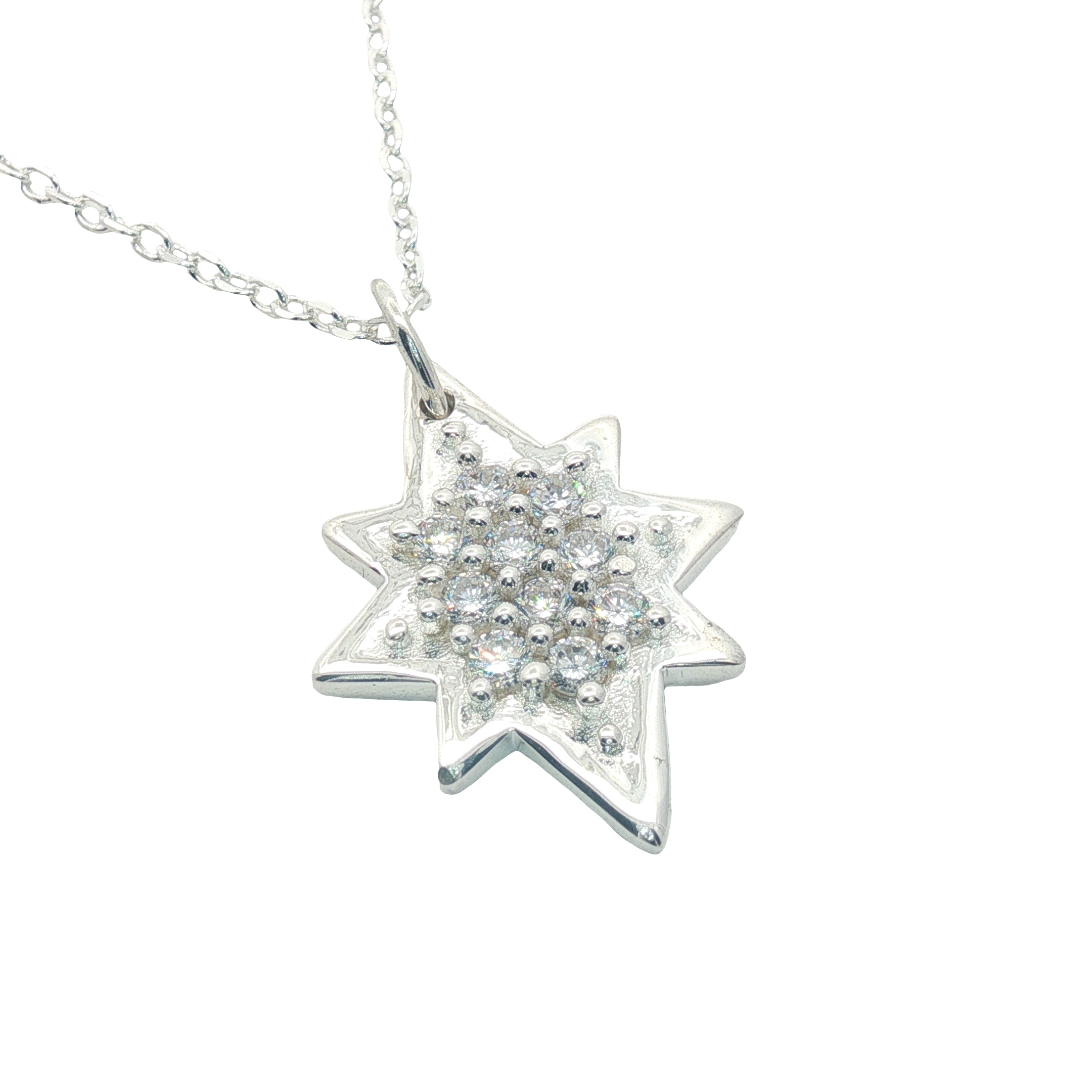 Collier argent 925 étoile des vents avec zircons 42 cm