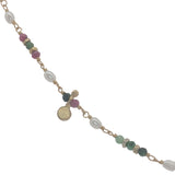Collier doré rubis zoisite, perles de culture et pampilles 42 cm