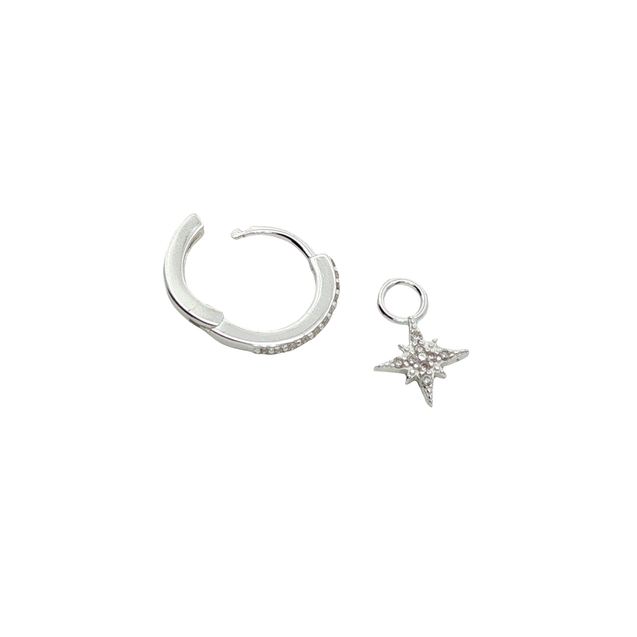 Mini créole fermée argent 925 pampille étoile des vents zircons