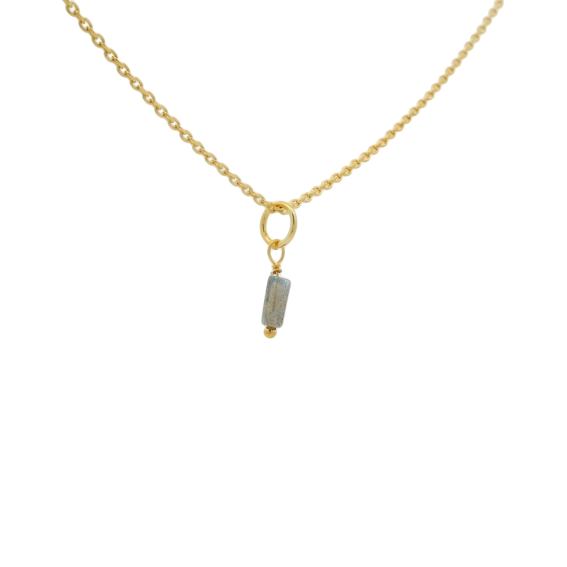 Collier doré petite pierre rectangle en labradorite 42 cm