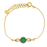 Bracelet doré onyx verte avec gouttes en zircons blancs