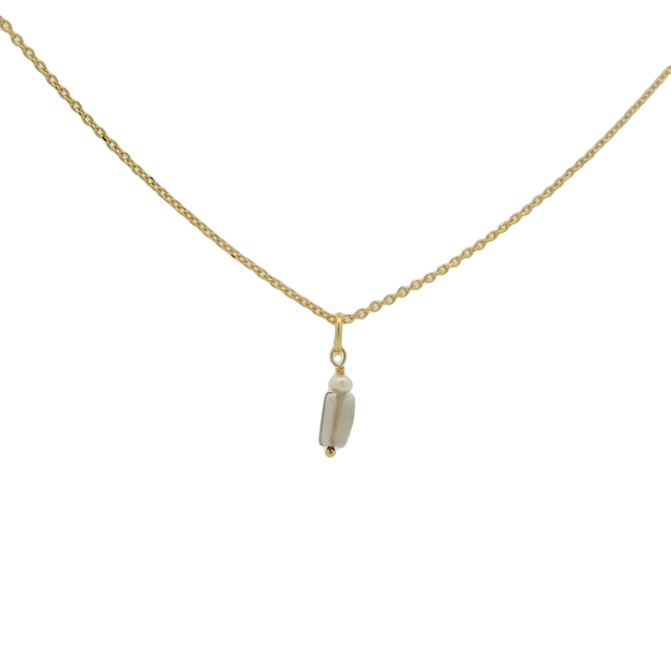 Collier doré quartz fumé carrée et perle de culture 42 cm
