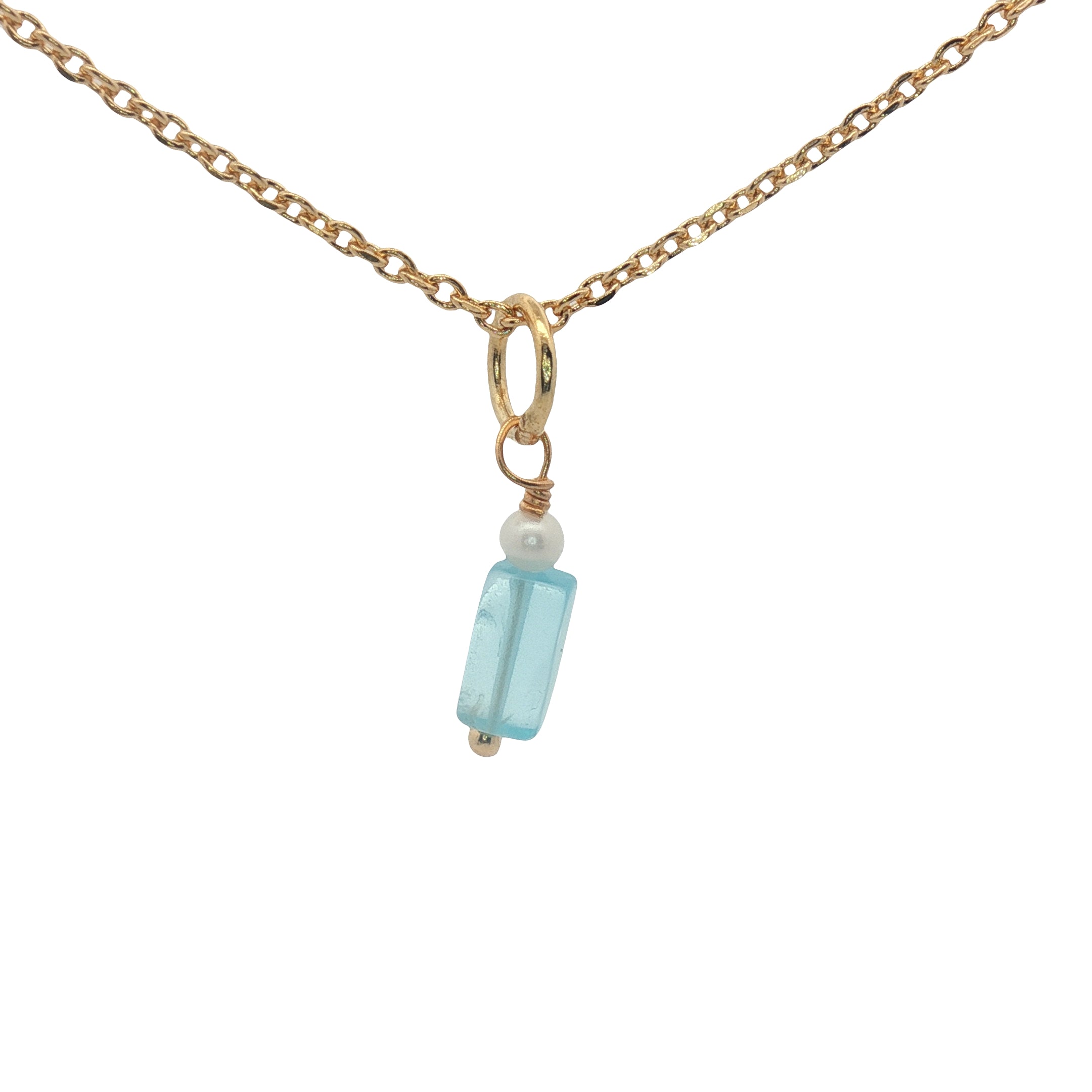 Collier doré apatite rectangle petite perle de culture 42 cm
