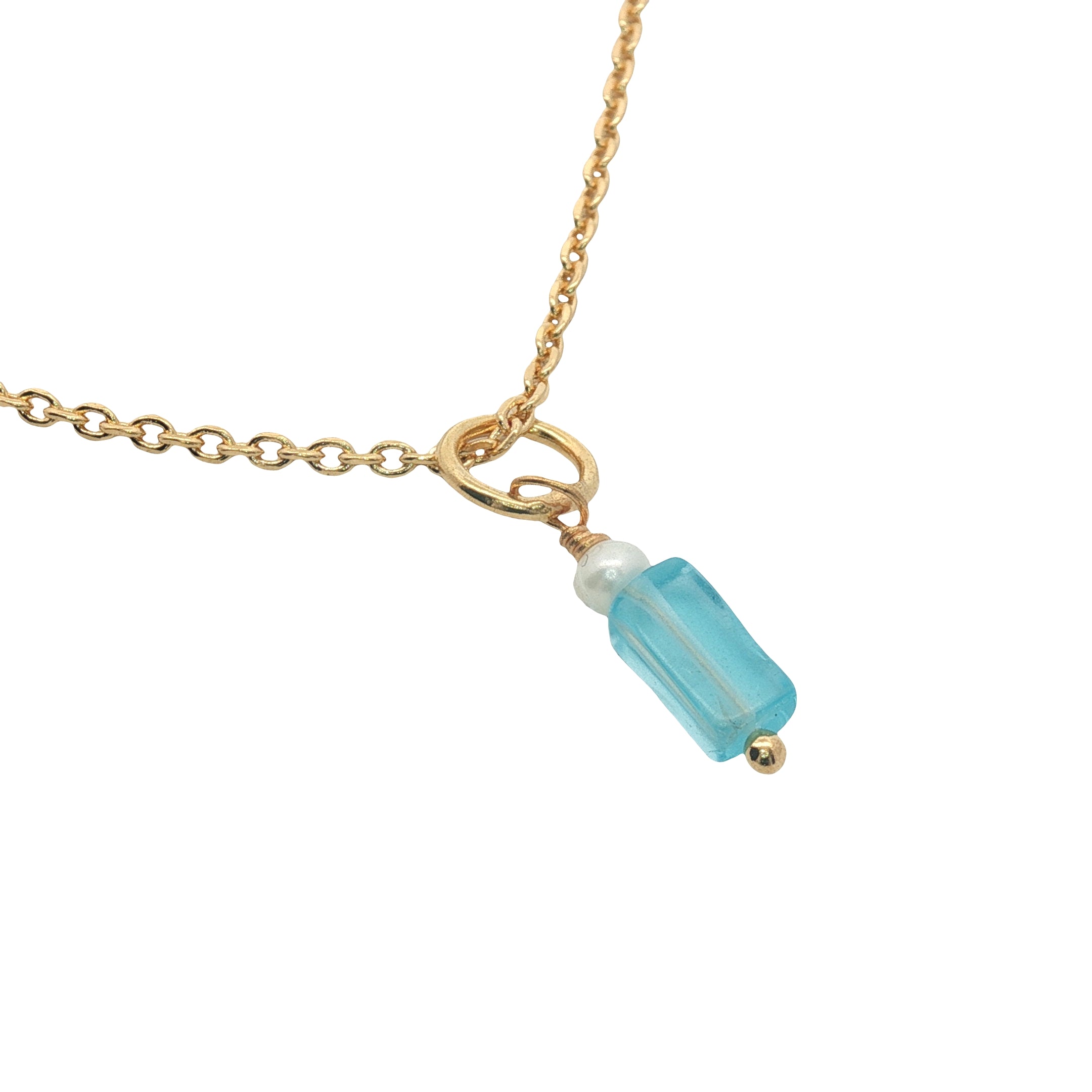 Collier doré apatite rectangle petite perle de culture 42 cm