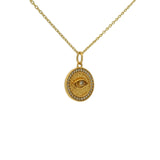 Collier doré médaille oeil pierre de lune zircons 42 cm