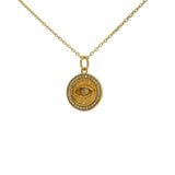 Collier doré médaille oeil pierre de lune zircons 42 cm