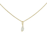 Gold necklace with small square natural stone and pearl