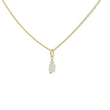 Gold necklace with small square natural stone and pearl