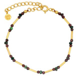 Bracelet doré petit tubes avec rubis zoisite et grenat